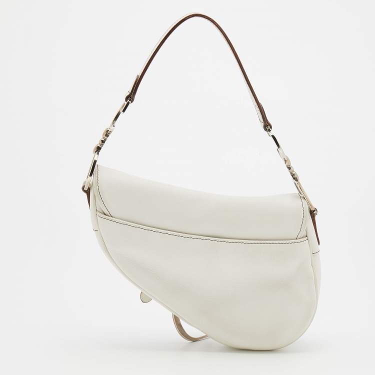 Pre Owned Dior White Leather Saddle Bag