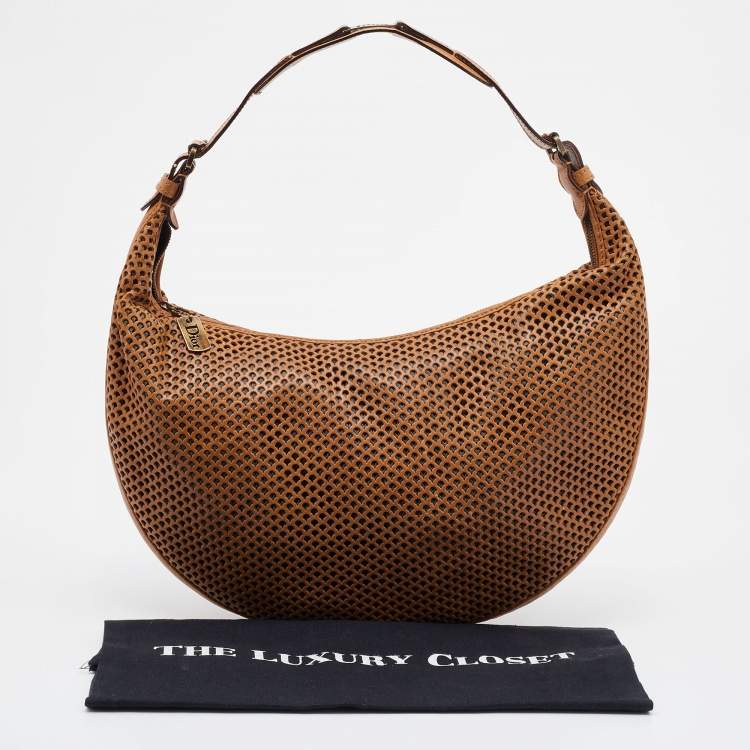 Pre Owned Dior Brown Laser Cut Leather Vintage Hobo