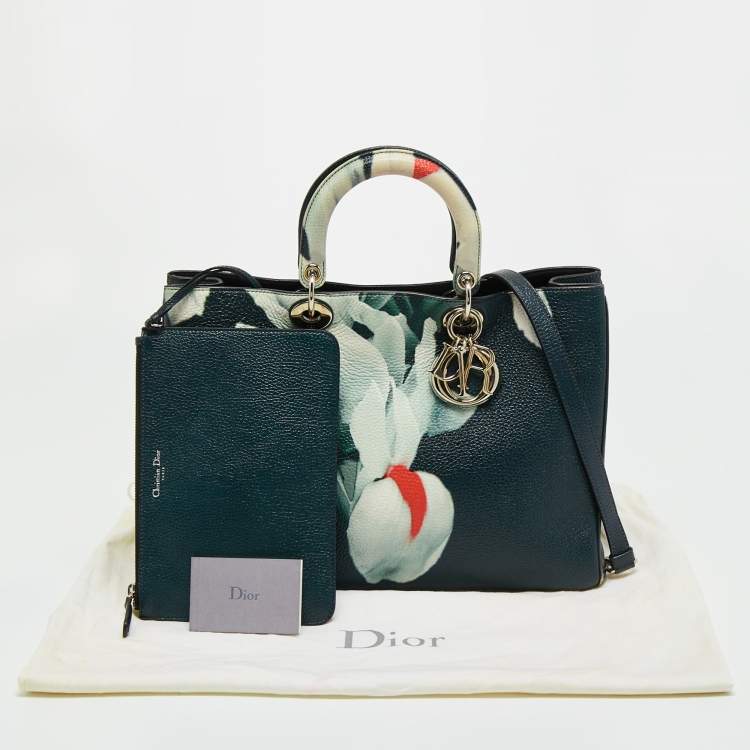 Pre Owned Dior Teal Green Floral Printed Leather Large Diorissimo Shopper Tote