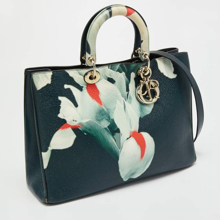 Pre Owned Dior Teal Green Floral Printed Leather Large Diorissimo Shopper Tote