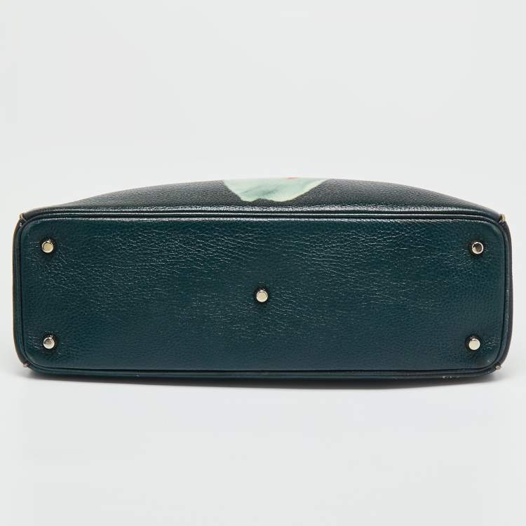 Pre Owned Dior Teal Green Floral Printed Leather Large Diorissimo Shopper Tote