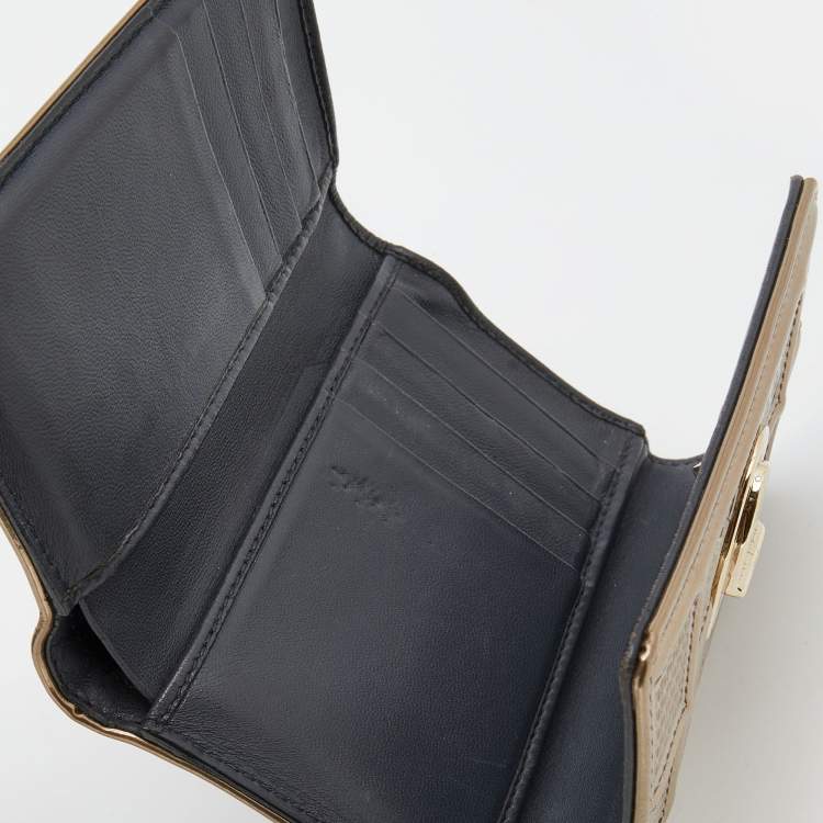 Pre Owned Dior Gold Micro Cannage Patent Leather Diorama Trifold Wallet