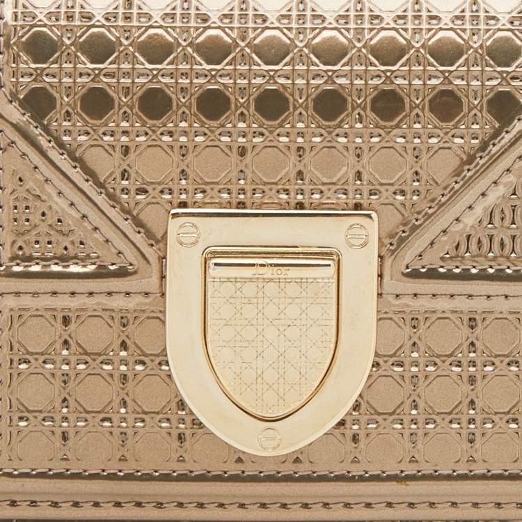 Pre Owned Dior Gold Micro Cannage Patent Leather Diorama Trifold Wallet