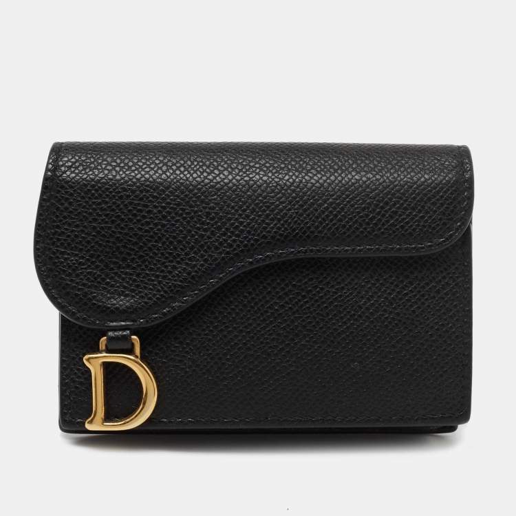 Pre Owned Dior Black Leather Saddle Card Holder