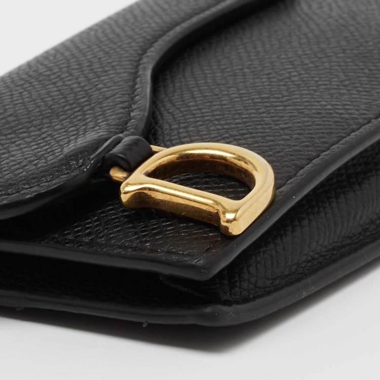 Pre Owned Dior Black Leather Saddle Card Holder