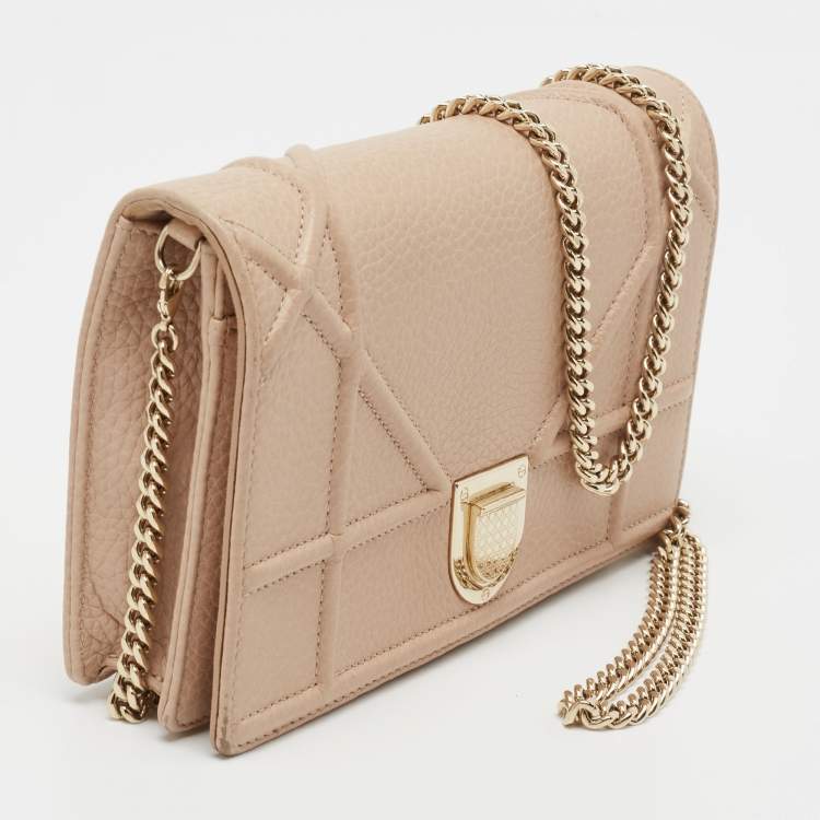 Pre Owned Dior Beige Leather Diorama Wallet on Chain