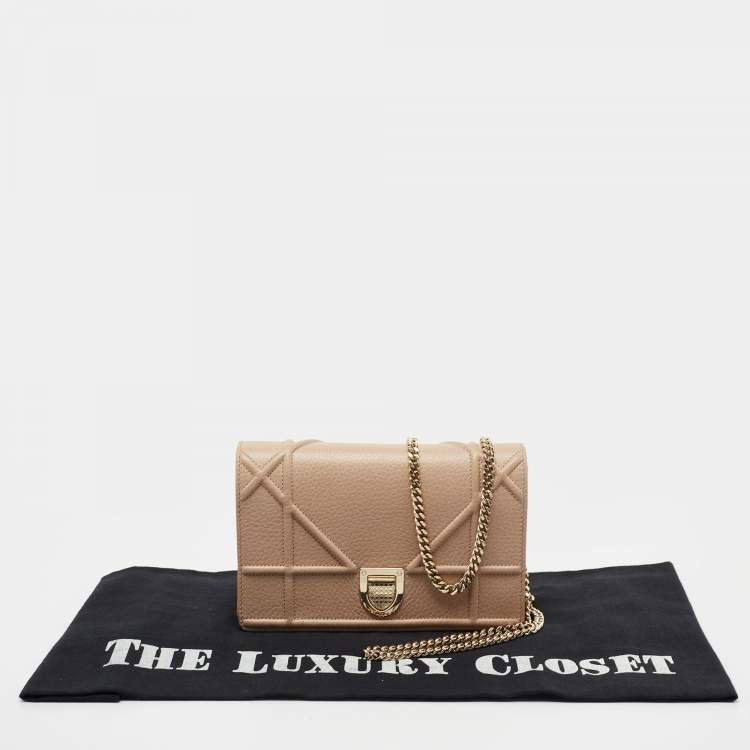 Pre Owned Dior Beige Leather Diorama Wallet on Chain