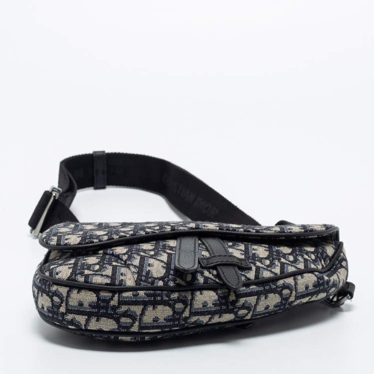 Pre Owned Dior Blue/Black Oblique Canvas and Leather Saddle Belt Bag