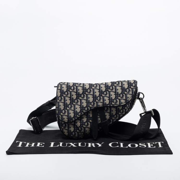 Pre Owned Dior Blue/Black Oblique Canvas and Leather Saddle Belt Bag