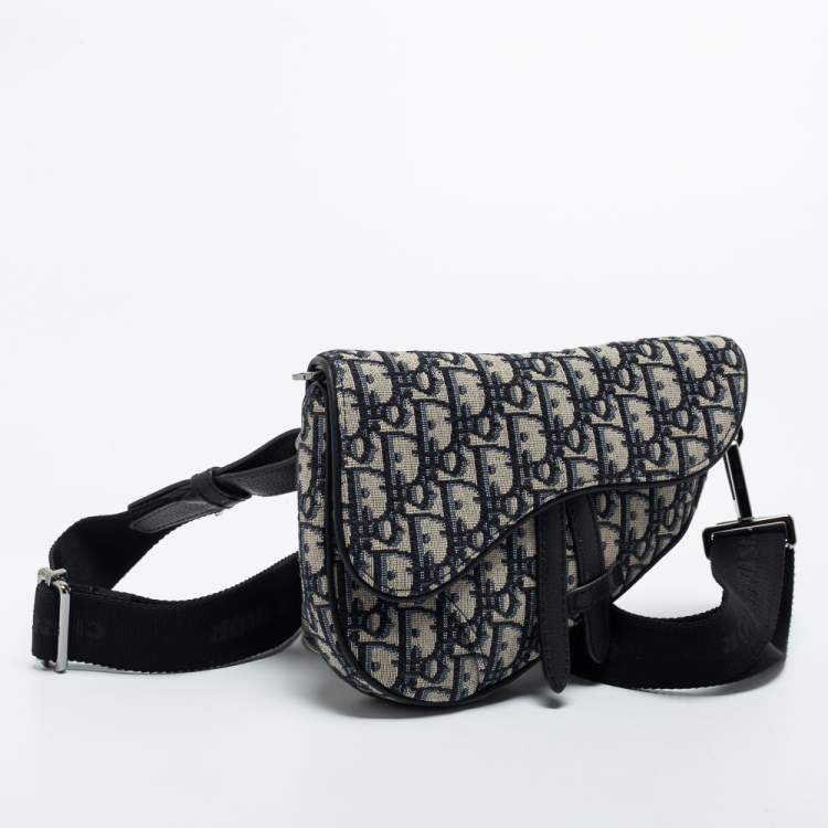 Pre Owned Dior Blue/Black Oblique Canvas and Leather Saddle Belt Bag