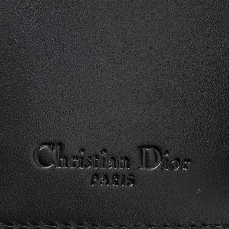 Pre Owned Dior Black Leather Studded Lady Dior Flap Card Holder