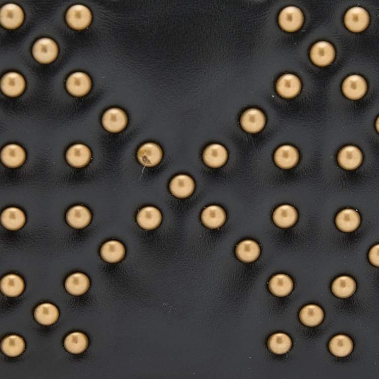 Pre Owned Dior Black Leather Studded Lady Dior Flap Card Holder
