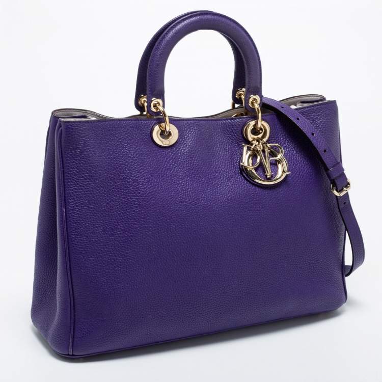 Pre Owned Dior Purple Leather Large Diorissimo Shopper Tote