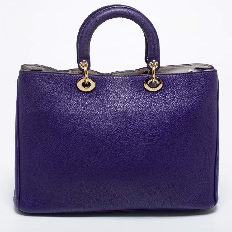 Pre Owned Dior Purple Leather Large Diorissimo Shopper Tote