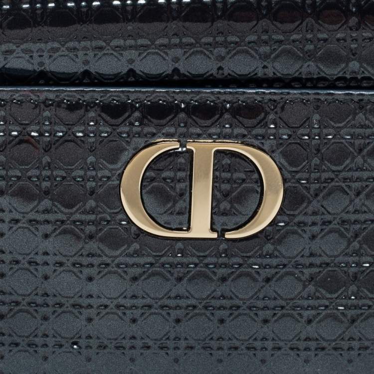 Pre Owned Dior Dark Grey Micro Cannage Patent Leather 30 Montaigne Trifold Wallet