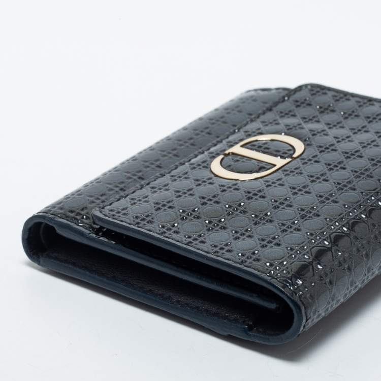 Pre Owned Dior Dark Grey Micro Cannage Patent Leather 30 Montaigne Trifold Wallet
