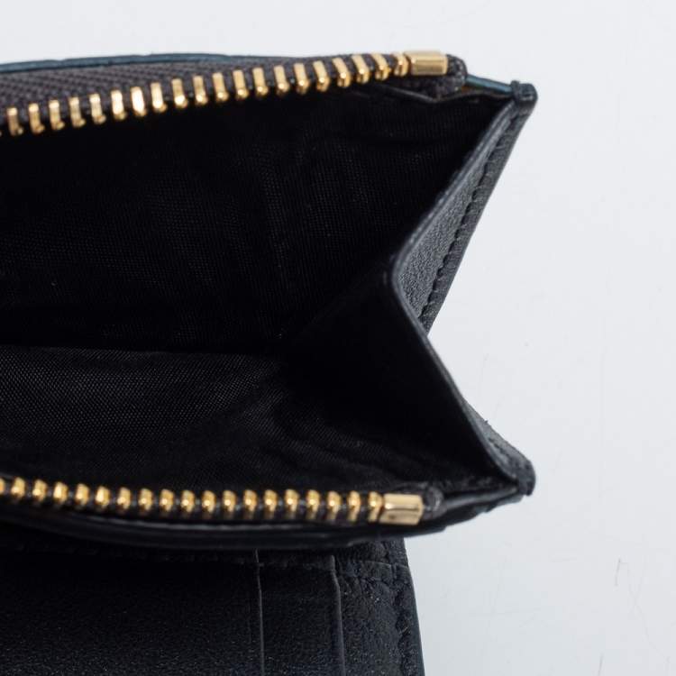 Pre Owned Dior Dark Grey Micro Cannage Patent Leather 30 Montaigne Trifold Wallet