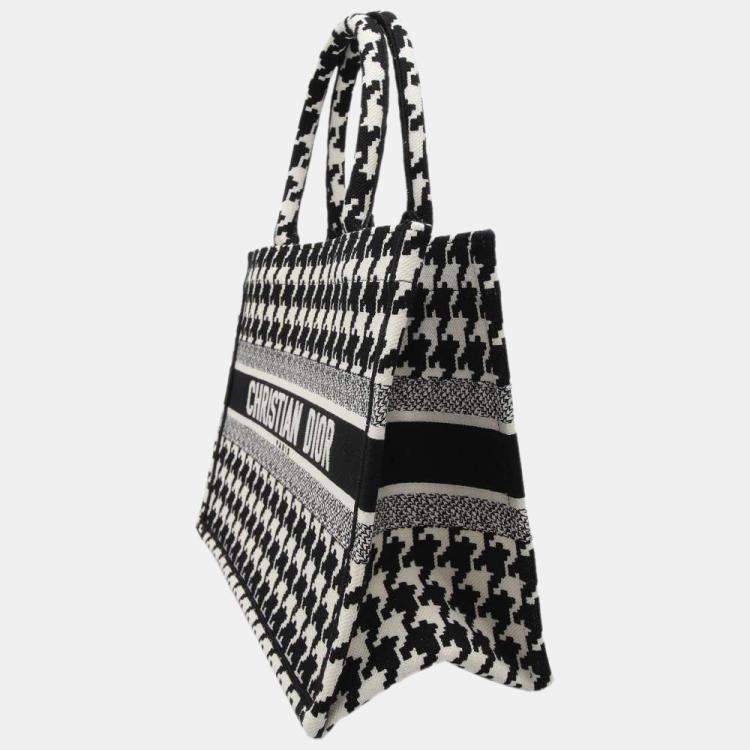 Medium Dior Book Tote Black and White Houndstooth Embroidery (36 x 27.5 x  16.5 cm)