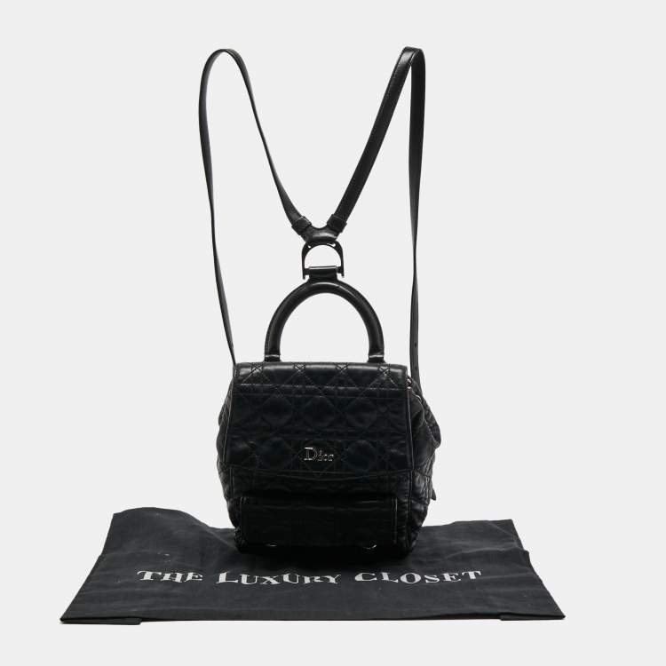 Pre Owned Dior Black Cannage Quilted Leather Small Stardust Backpack
