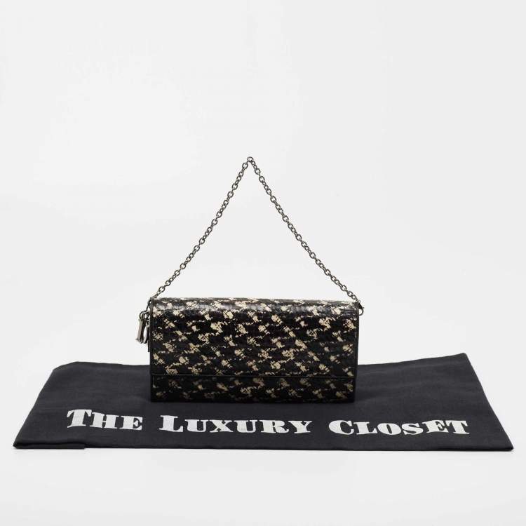 Pre Owned Dior Black/White Snakeskin Lady Dior Wallet on Chain