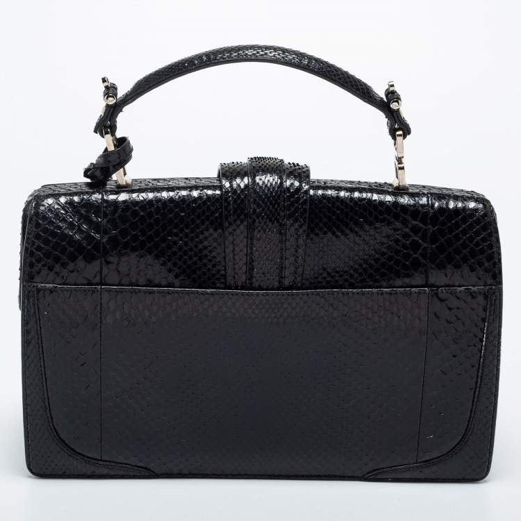 Pre Owned Dior Black Python Top Handle Bag