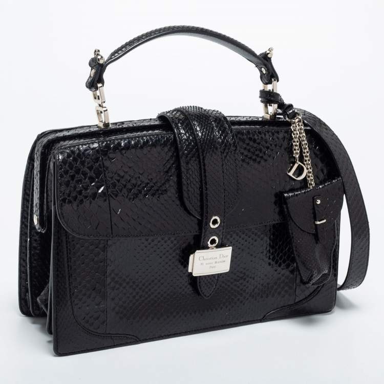Pre Owned Dior Black Python Top Handle Bag