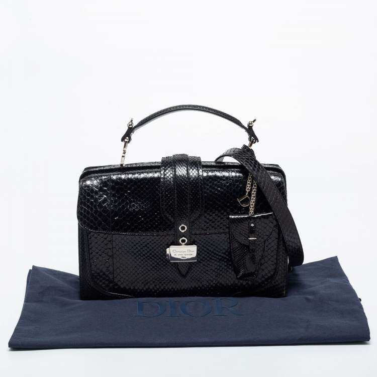 Pre Owned Dior Black Python Top Handle Bag