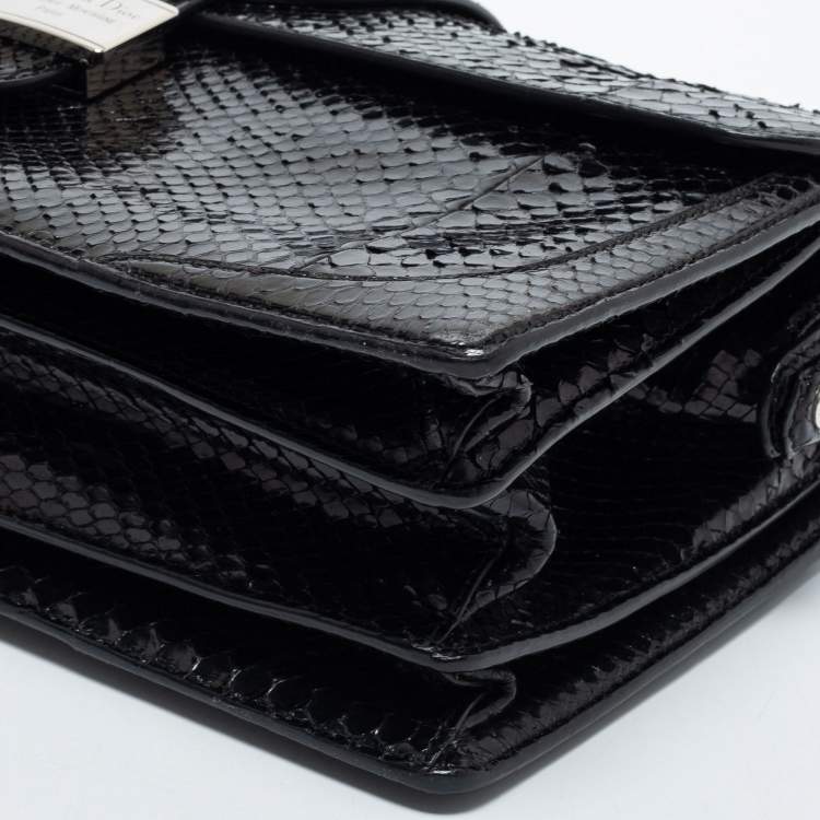 Pre Owned Dior Black Python Top Handle Bag
