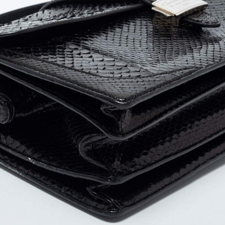 Pre Owned Dior Black Python Top Handle Bag