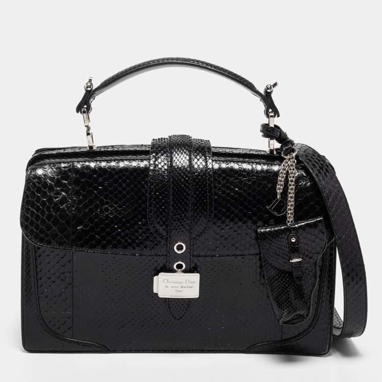 Pre Owned Dior Black Python Top Handle Bag