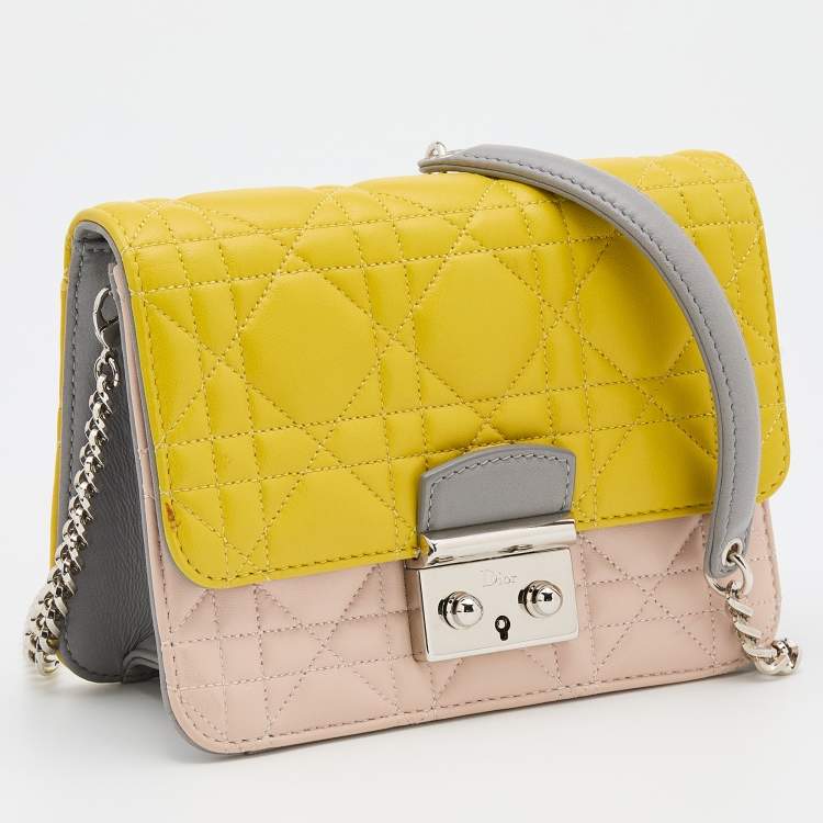 Pre Owned Dior Multicolor Cannage Quilted Leather Miss Dior Promenade Wallet On Chain