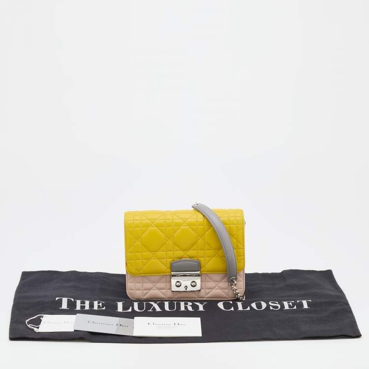 Pre Owned Dior Multicolor Cannage Quilted Leather Miss Dior Promenade Wallet On Chain