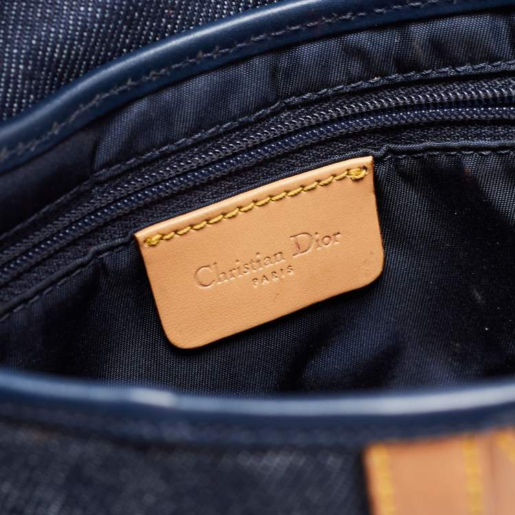 Pre Owned Dior Blue/Beige Denim and Leather Saddle Bag
