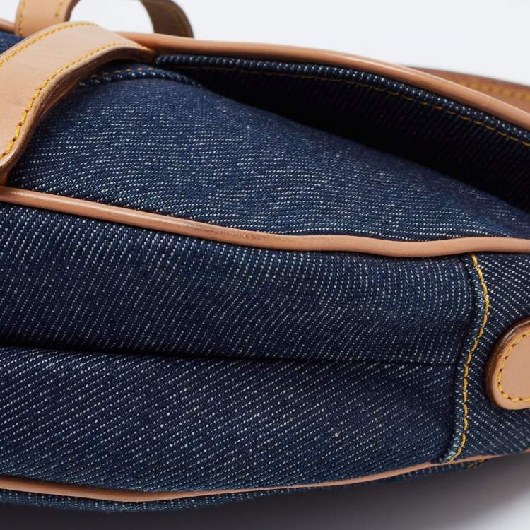 Pre Owned Dior Blue/Beige Denim and Leather Saddle Bag
