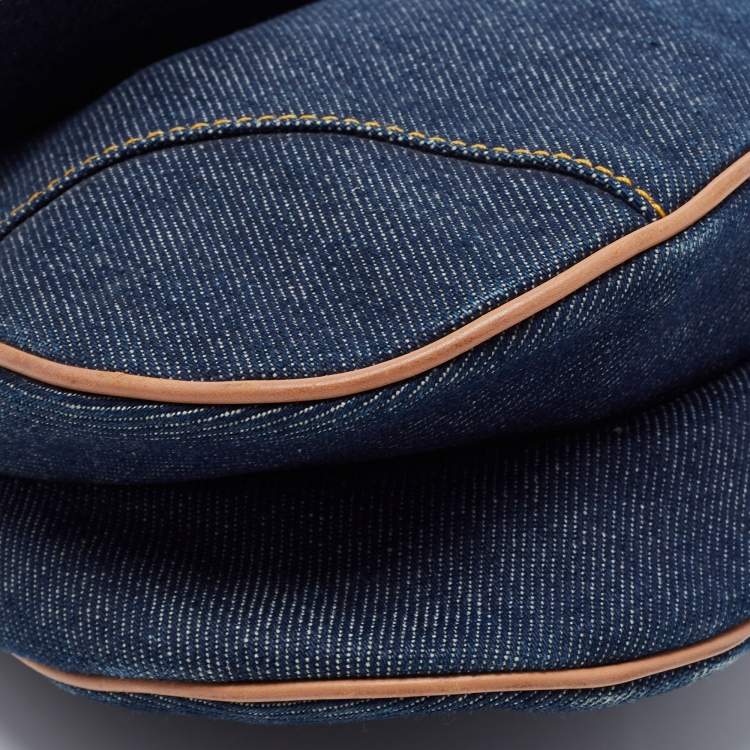 Pre Owned Dior Blue/Beige Denim and Leather Saddle Bag