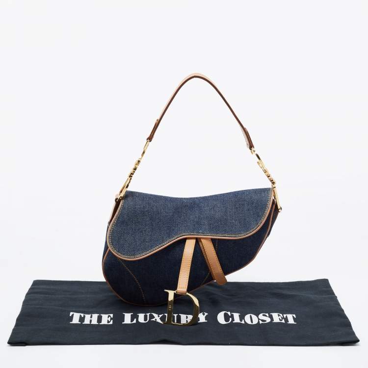 Pre Owned Dior Blue/Beige Denim and Leather Saddle Bag
