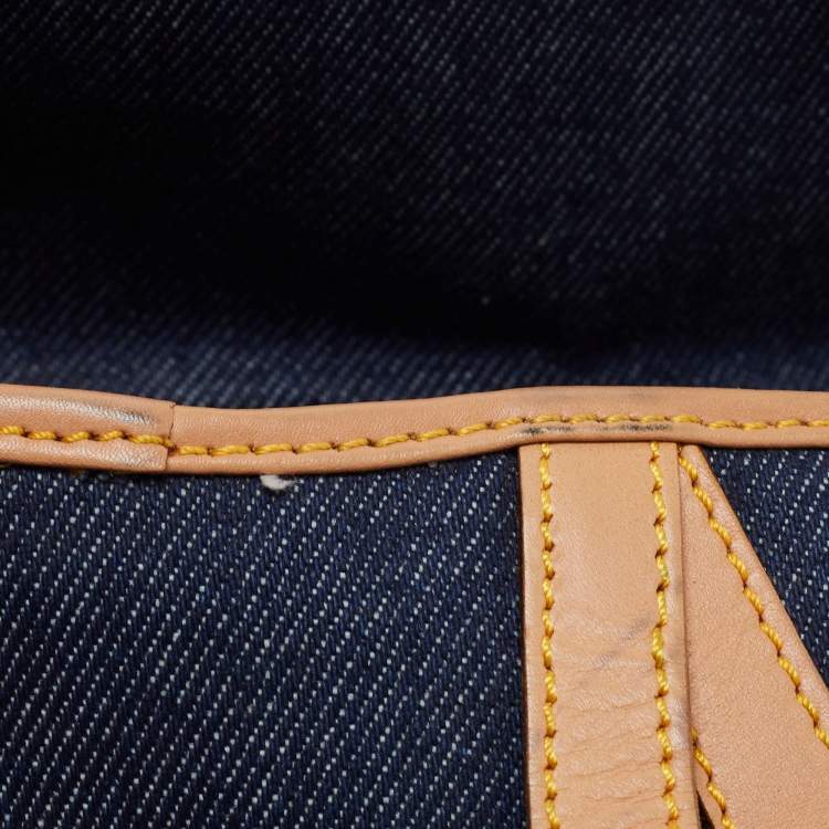 Pre Owned Dior Blue/Beige Denim and Leather Saddle Bag