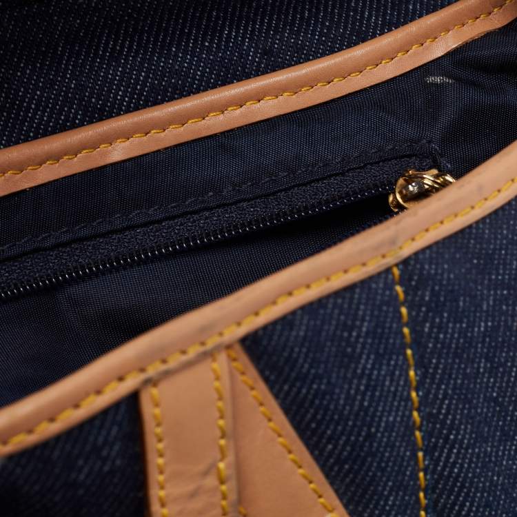 Pre Owned Dior Blue/Beige Denim and Leather Saddle Bag