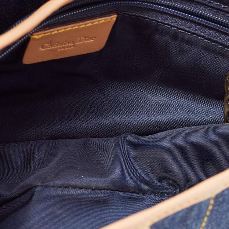 Pre Owned Dior Blue/Beige Denim and Leather Saddle Bag