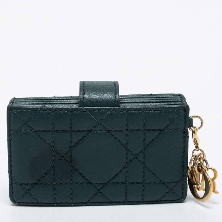 مملوكة مسبقًا Dior Green Cannage Leather Lady Dior 5 Gusset Card Holder