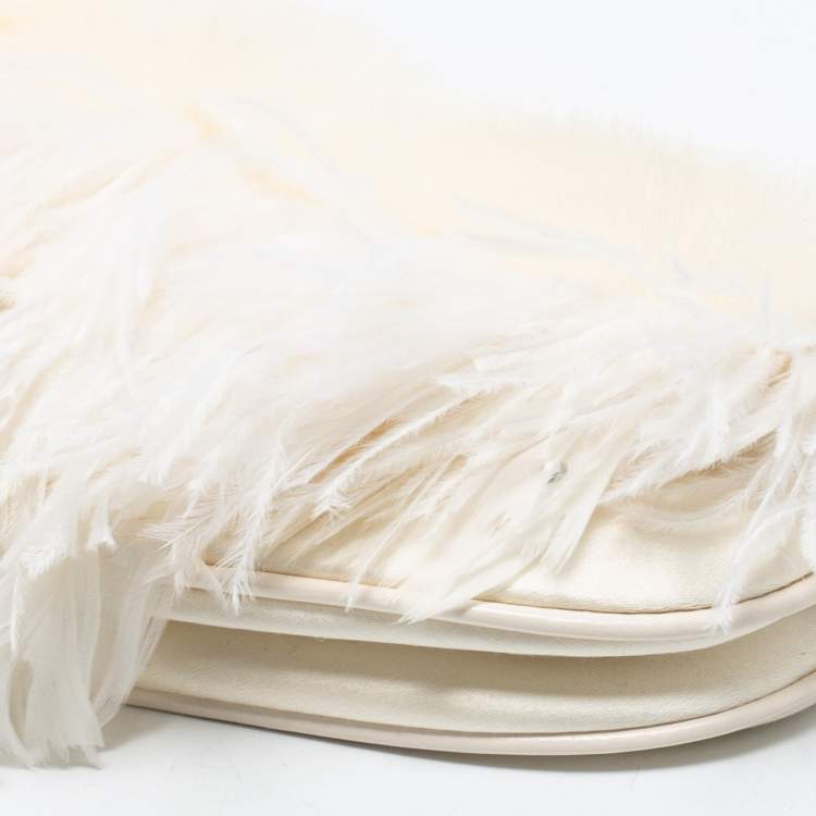 Pre Owned Dior White Satin and Feather Crystal Embellished Logo Mini Saddle Bag