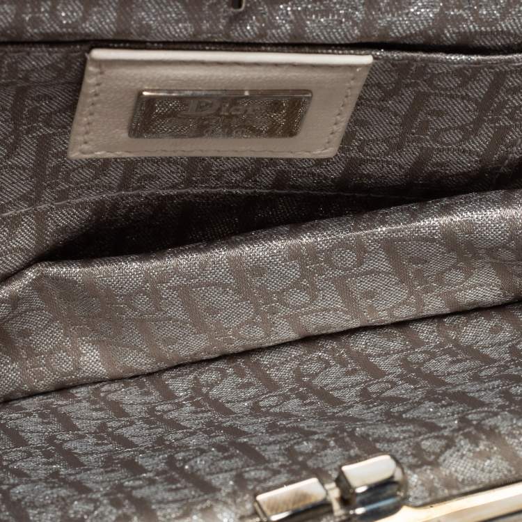Pre Owned Dior White Satin and Feather Crystal Embellished Logo Mini Saddle Bag