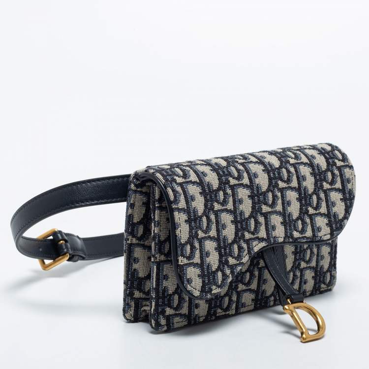 Pre Owned Dior Navy Blue Oblique Canvas and Leather Saddle Belt Bag