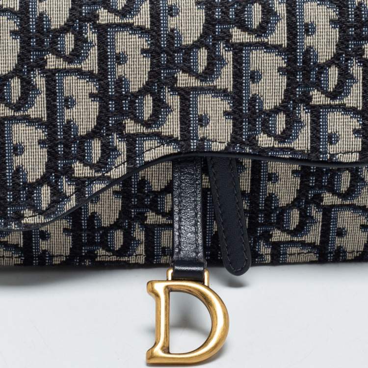 Pre Owned Dior Navy Blue Oblique Canvas and Leather Saddle Belt Bag