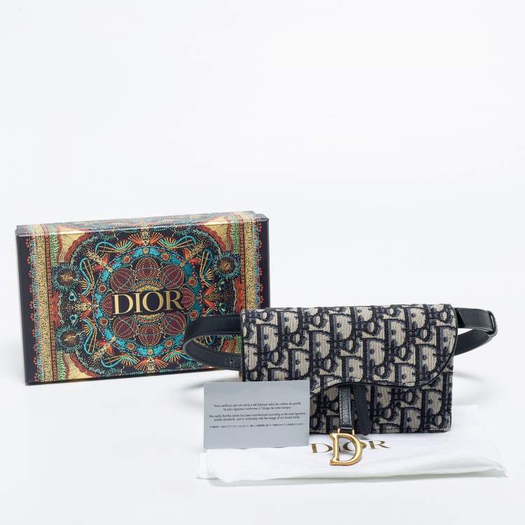 Pre Owned Dior Navy Blue Oblique Canvas and Leather Saddle Belt Bag