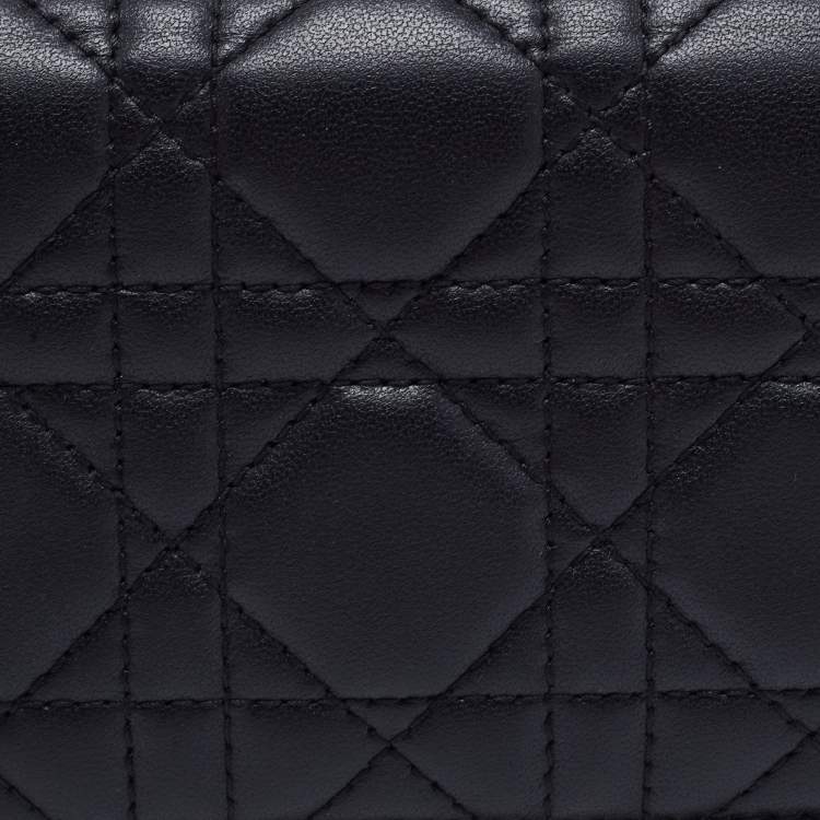 Pre Owned Dior Black Cannage Leather Lady Dior Flap Card Holder