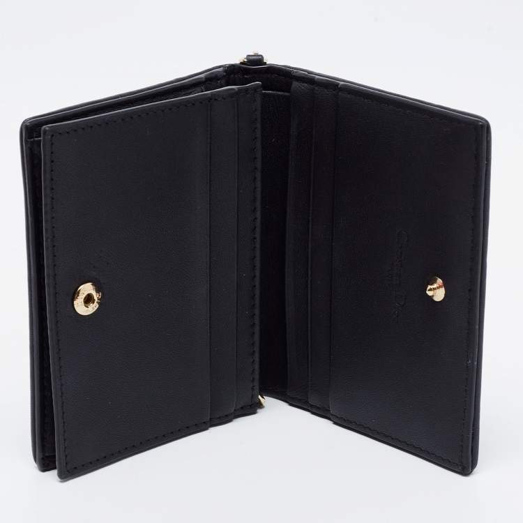 Pre Owned Dior Black Cannage Leather Lady Dior Flap Card Holder