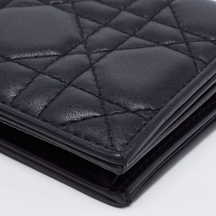 Pre Owned Dior Black Cannage Leather Lady Dior Flap Card Holder