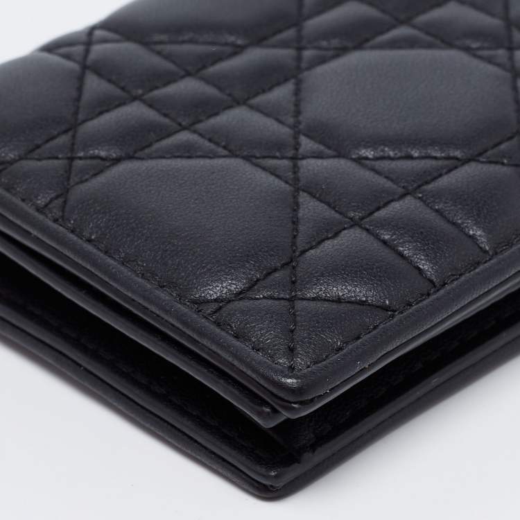 Pre Owned Dior Black Cannage Leather Lady Dior Flap Card Holder