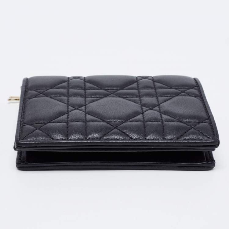 Pre Owned Dior Black Cannage Leather Lady Dior Flap Card Holder